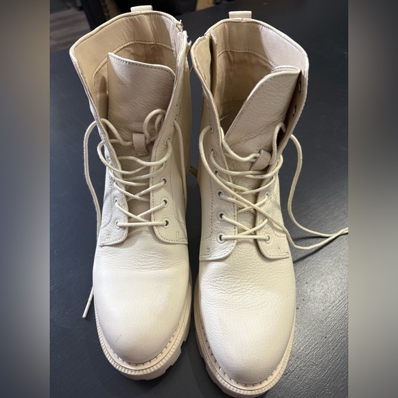 Sam Edelman Tie-up Off-white Beige Combat Boots. Genuine Leather Sz 7.5 - Picture 2 of 10